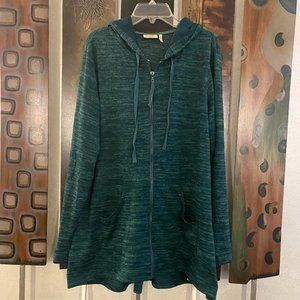 LOGO Long zippered, hooded sweater, Green, Size L